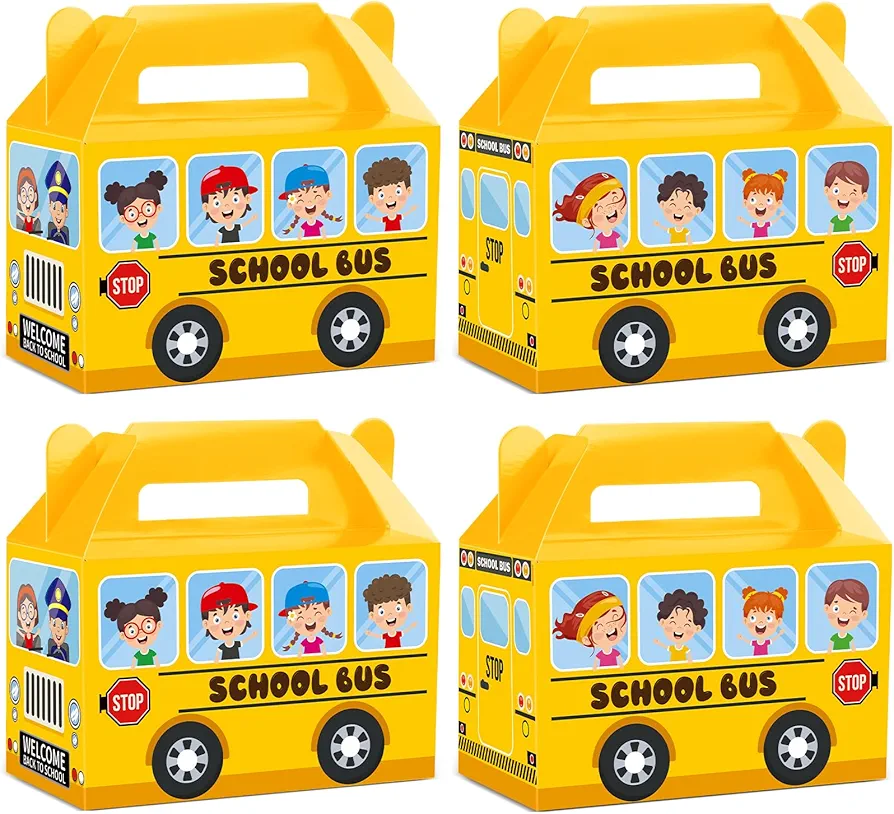 ojustbeok 12Pcs School Bus Party Treat Boxes School Bus Gift Box Party favor Yellow School Bus Goodie Gift Boxes for Kids Classroom Decorations Welcome Back to School Birthday Baby Shower Supplies