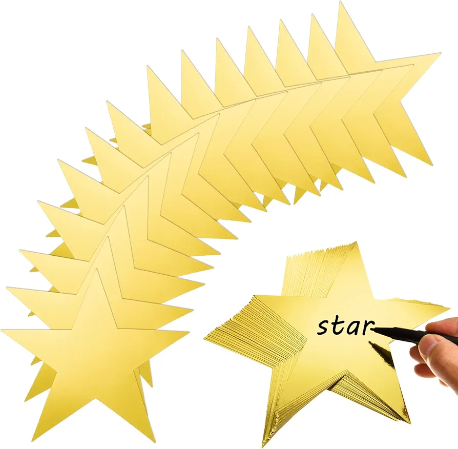 120 Pieces Stars Cutouts Gold Double Printed Star Cutouts Aluminum Foil Paper Star Confetti Cutouts 6 Inch Large Glitter Stars Decorations for Bulletin Board Classroom Christmas Wedding Party Supplies