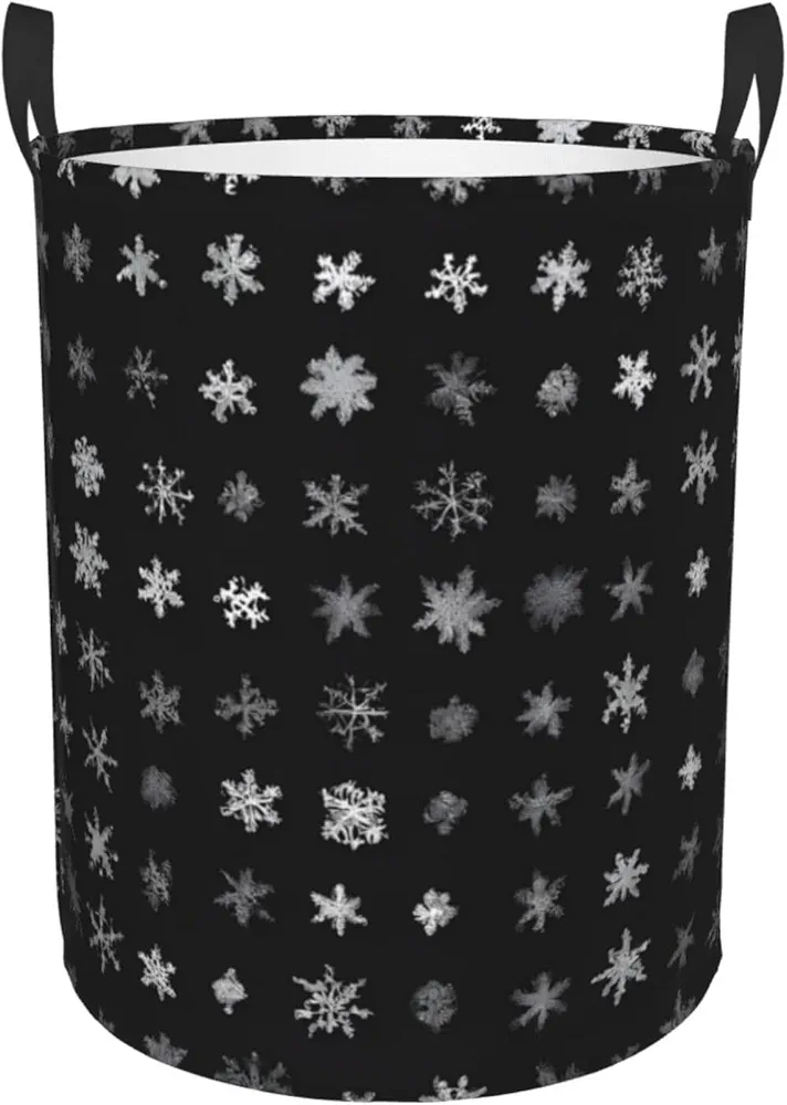 Laundry Basket with Handles S Size 38L Waterproof Collapsible Laundry Hamper Bag Storage Basket, Clothes Hamper for Laundry, Room Accessories - Black & White Snow