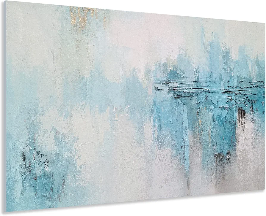 YHSKY ARTS Teal Canvas Wall Art - Hand Painted Abstract Oil Paintings - Contemporary Nature Pictures - Large Lake Artwork for Bedroom Living Room Dinning Decor