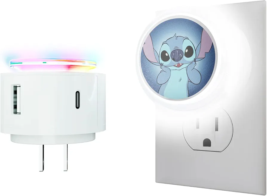 Disney Lilo and Stitch Light- Touch LED Night Light with USB Charging- LED Nightlight with 6 Light Settings, USB 2.0 and Type C Ports- Lilo and Stitch Gifts for Girls, Adults and Fans of Stitch Stuff