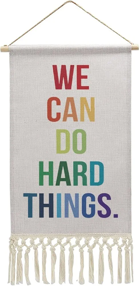 Cotton and Linen Hanging Poster We Can Do Hard Things Wooden Frame Picture Painting Decorative Wall Artwork with Sayings for Living Room Bedroom Office Holiday Gifts 10"X20"