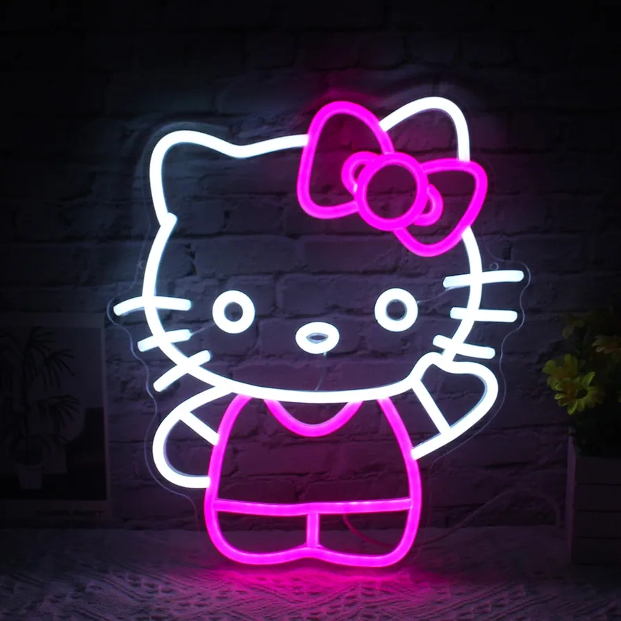 Cute Cat Neon Signs Adjustable Led Neon Lights Cat Anime Neon Sign Room Decoration Lights for Girl's Room kid Bedroom Toyroom Playroom Birthday Halloween Christmas Gift