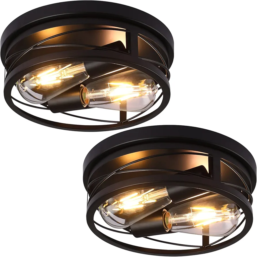 Farmhouse Flush Mount Ceiling Light Black Ceiling Light Fixtures 2 Pack Industrial Flush Mount Ceiling Light for Hallway, Kitchen, Foyer, Bedroom Living Room Laundry