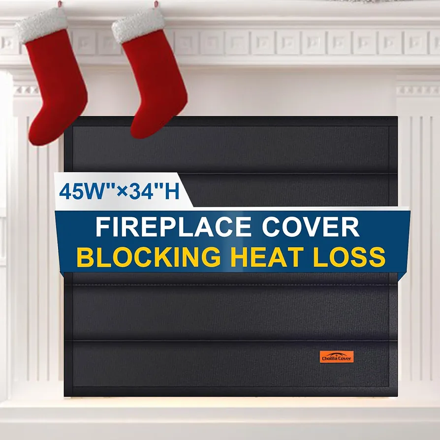 Universal Magnetic Fireplace Cover for Energy Saving, 45" W×34" H Upgrade Fireplace Draft Blocker Stop Heat Loss, Fireplace Blanket for Any Fireplace Frame, Fireplace Screen Cover