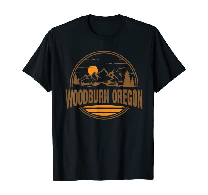 Vintage Woodburn, Oregon Mountain Hiking Souvenir Print T-Shirt