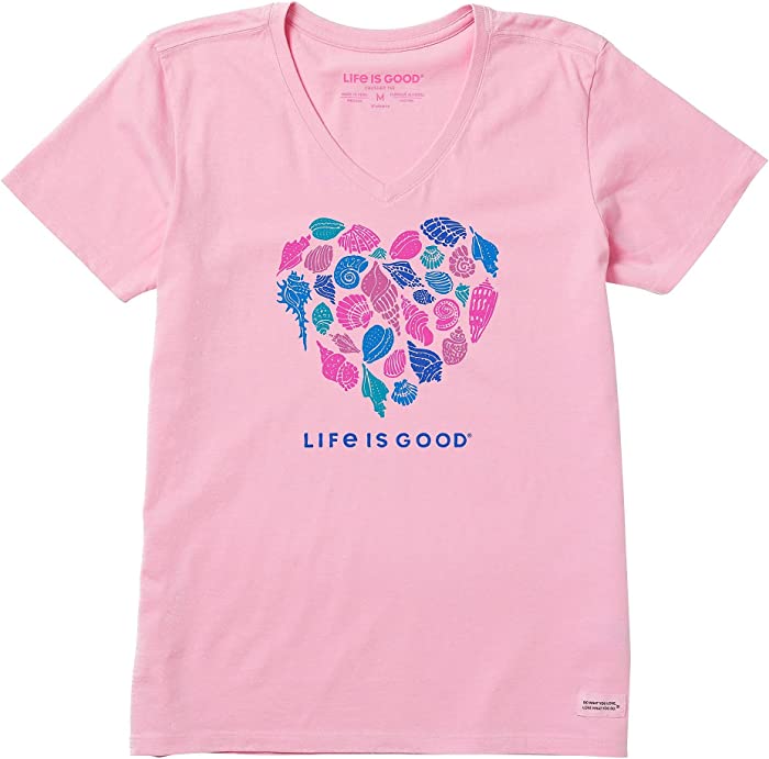 Life is Good. Women's Heart of Shells Crusher Vee, Happy Pink