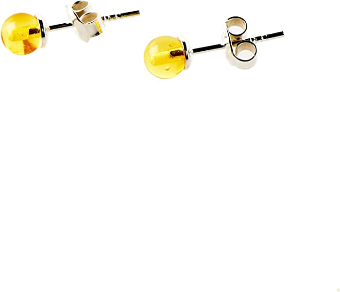 Genuine Baltic Amber Stud Earrings with Sterling Silver, Hand Made from Genuine Baltic Amber