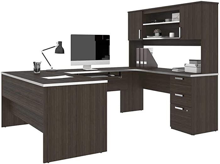 Bestar, Universel Collection, Executive Computer Desk with Pedestal and Hutch