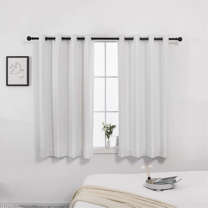 PERLAW Blackout Curtains for Living Room, Thermal Insulated Room Darkening Curtains 2 Panels for Bedroom, Solid Grommet Top (Ivory, 52Wx63L)