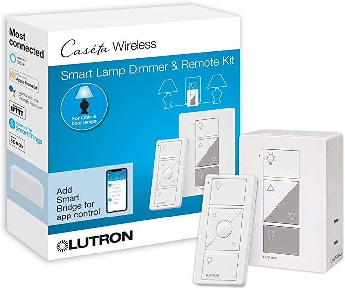 Lutron Caseta Wireless Single-Pole/3-Way Smart Lighting Lamp Dimmer and Remote Kit | P-PKG1P-WH | White