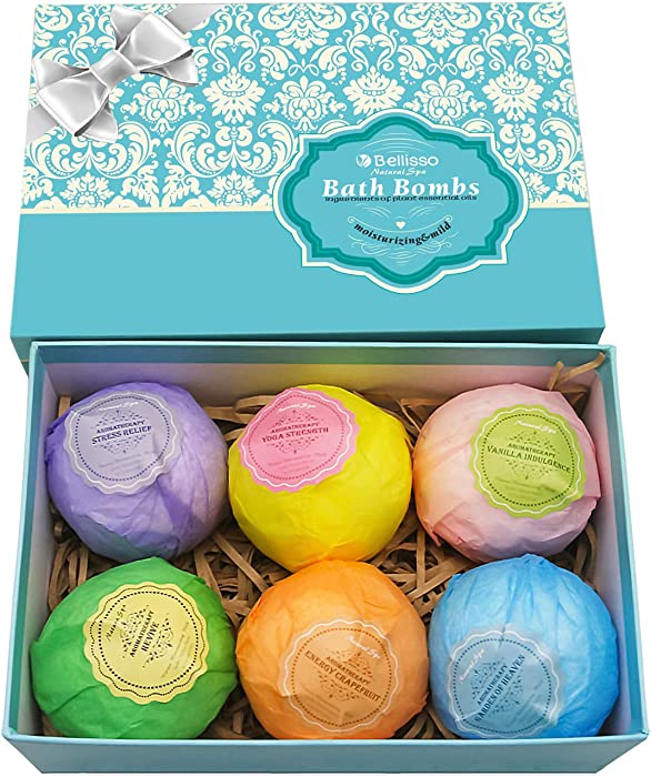 Bath Bombs Ultra Lux Gift Set - 6 XXL Fizzies with Natural Dead Sea Salt Cocoa and Shea Essential Oils - Best Gift Idea for Birthday, Mom, Girl, Him, Kids - Add to Bath Basket