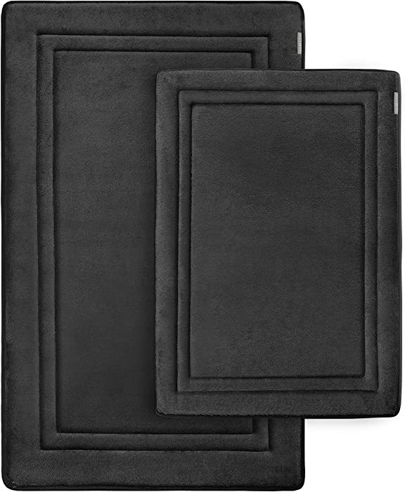 MICRODRY Quick Dry Memory Foam Luxury Framed Bath Mat Rug with, GripTex Skid Resistant Base, Ultra Absorbent, Comfort Soft, Easy Care, Fade & Pilling Resistant, 2pc Set, 17x24” and 21x34”, Black