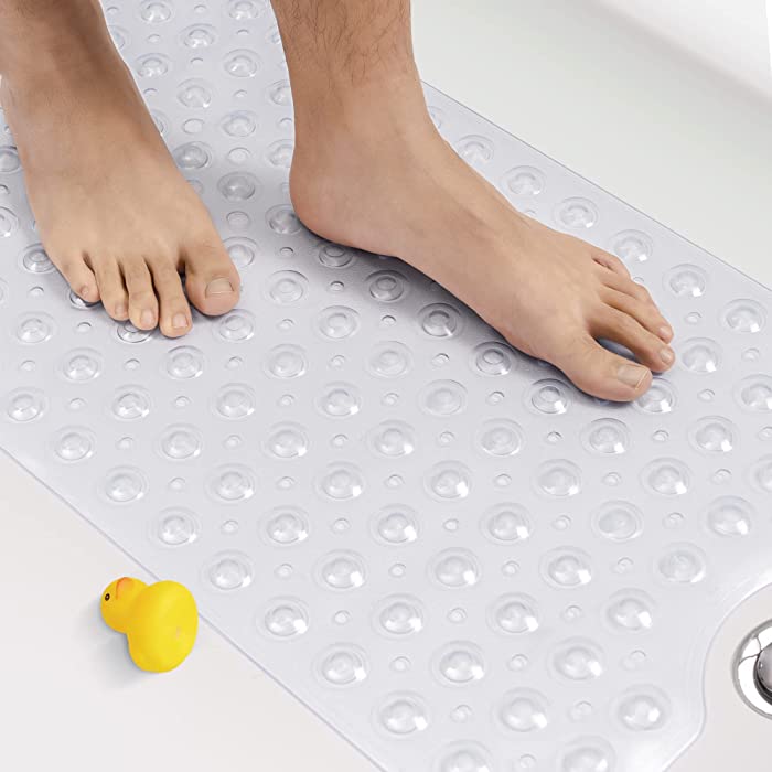 HITSLAM Bath Mat for Tub, Non Slip Bathtub Mat, 40 x 16 Inch Extra Long Bath Tub Mat, Machine Washable Bathroom Shower Mat with Suction Cups and Drain Holes, Soft on Feet, Clear