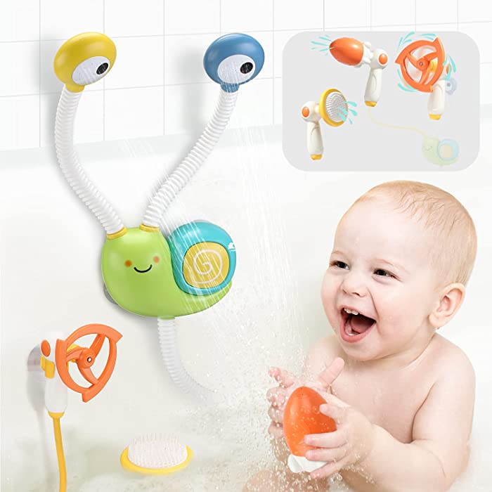 JoyGrow Bath Toys Electric Shower Head with Double 360° Rotatable Sprinkler and 3 PCS Different Spraying Sprinkler Bathtub Water Toy for Baby Kids(Green)