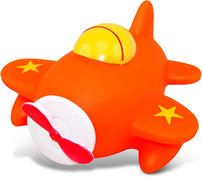 DolliBu Airplane Bath Buddy Squirter - Floating Orange Airplane Rubber Bath Toy, Fun Water Squirting Bathtime Play For Toddlers, Cute and Soft Aircrafts Toy For The Bathtub, Beach and Pool for Kids