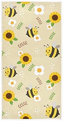 Cute Bee Spring Hand Towels Sunflowers Summer Kitchen Dish Towels Soft Small Bath Towel Fingertip Washcloths Bathroom Decor for Guest Hotel Spa Gym Sport 30 x 15 inches