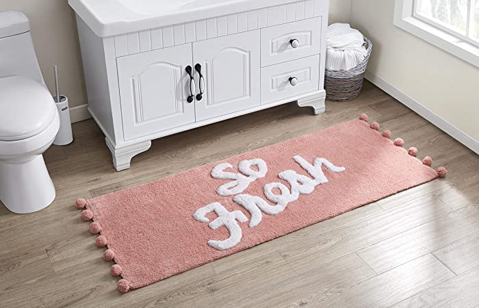 VCNY Home | Fresh Collection | Bath Rug - Ultra Plush Pom Pom Pile - Optimal Absorbency for Bathroom Use, 24" x 60", Blush