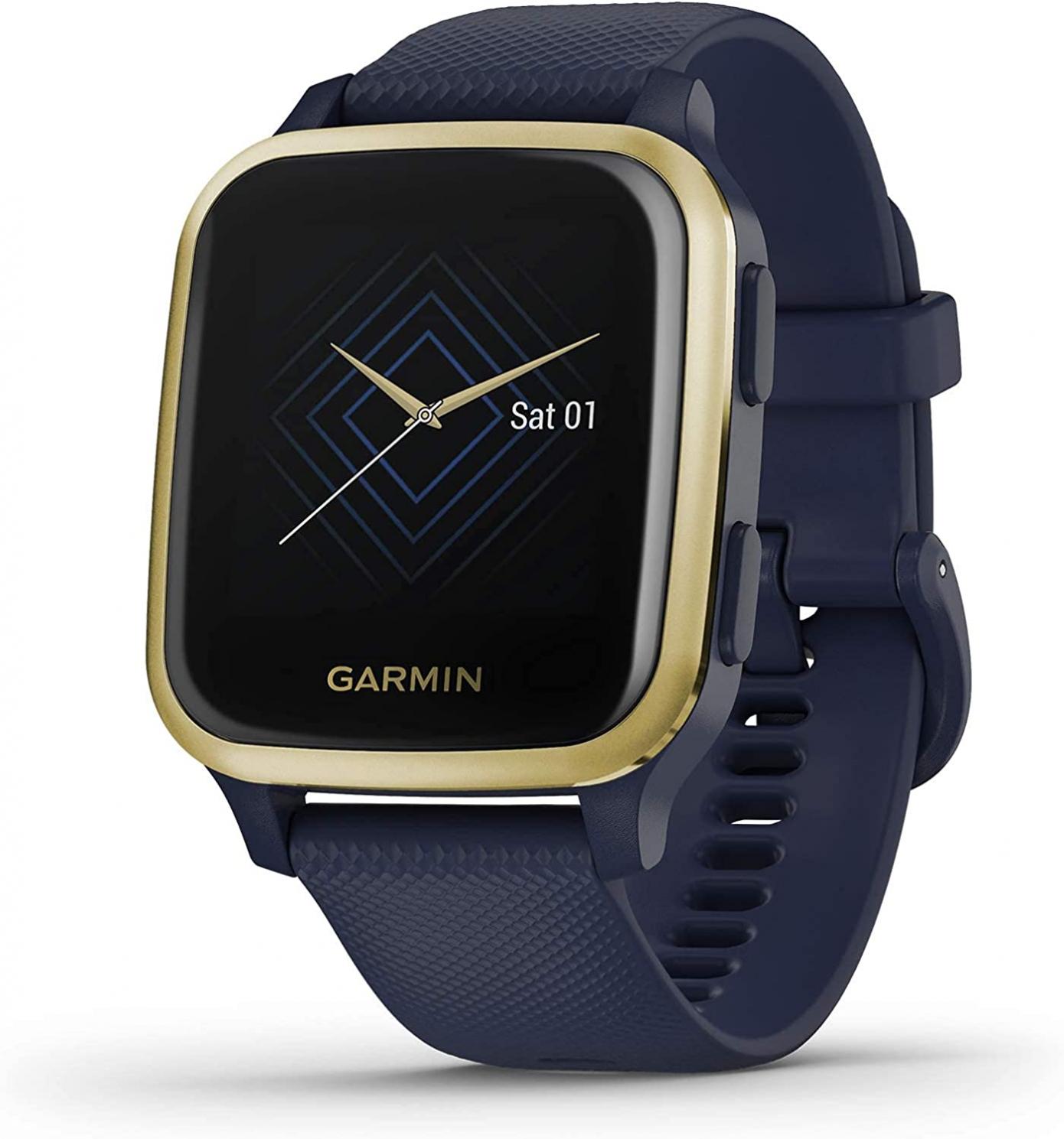 Garmin Venu Sq Music, GPS Smartwatch with Bright Touchscreen Display, Features Music and Up to 6 Days of Battery Life, Light Gold and Navy Blue (Renewed)