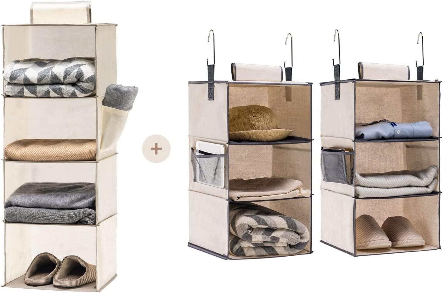 YOUDENOVA 4-Shelf Hanging Closet Organizer & Two 3-Shelf Separable Closet Hanging Shelves