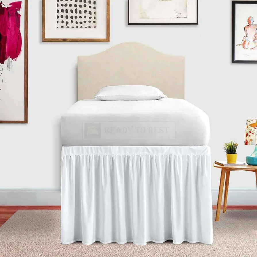 Dorm Bed Skirt for College Students- Extra Long Bed Skirt Twin XL Dorm 3 Panels- 100% Microfiber Bed Skirts- Ruffle Bed Skirt for College Dorm Rooms Twin XL - 36 Inch Tailored Drop (Pure White)