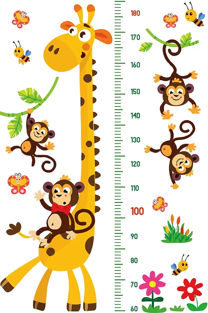 DEKOSH Giraffe & Monkeys Kids Height Wall Chart | Peel & Stick Nursery Wall Decals for Baby Bedroom, Toddler Playroom