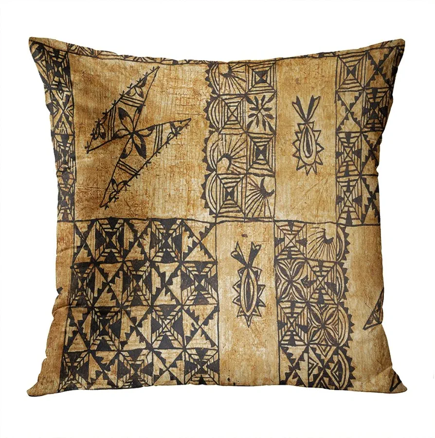 Throw Pillow Cover Home Sofa Live Room Car Hidden Zipper Decor Square 16 X 16 Inch Background Traditional Pacific Island Tapa Cloth Decorative Cushion Furniture Durable Pillowcase