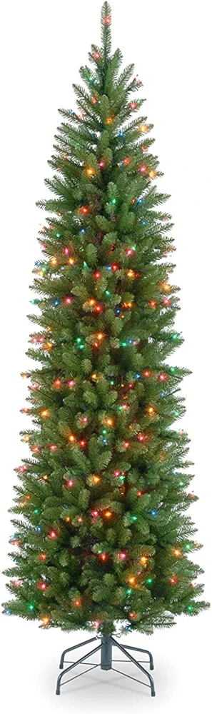 National Tree Company Artificial Pre-Lit Slim Christmas Tree, Green, Kingswood Fir, Multicolor Lights, Includes Stand, 7.5 Feet