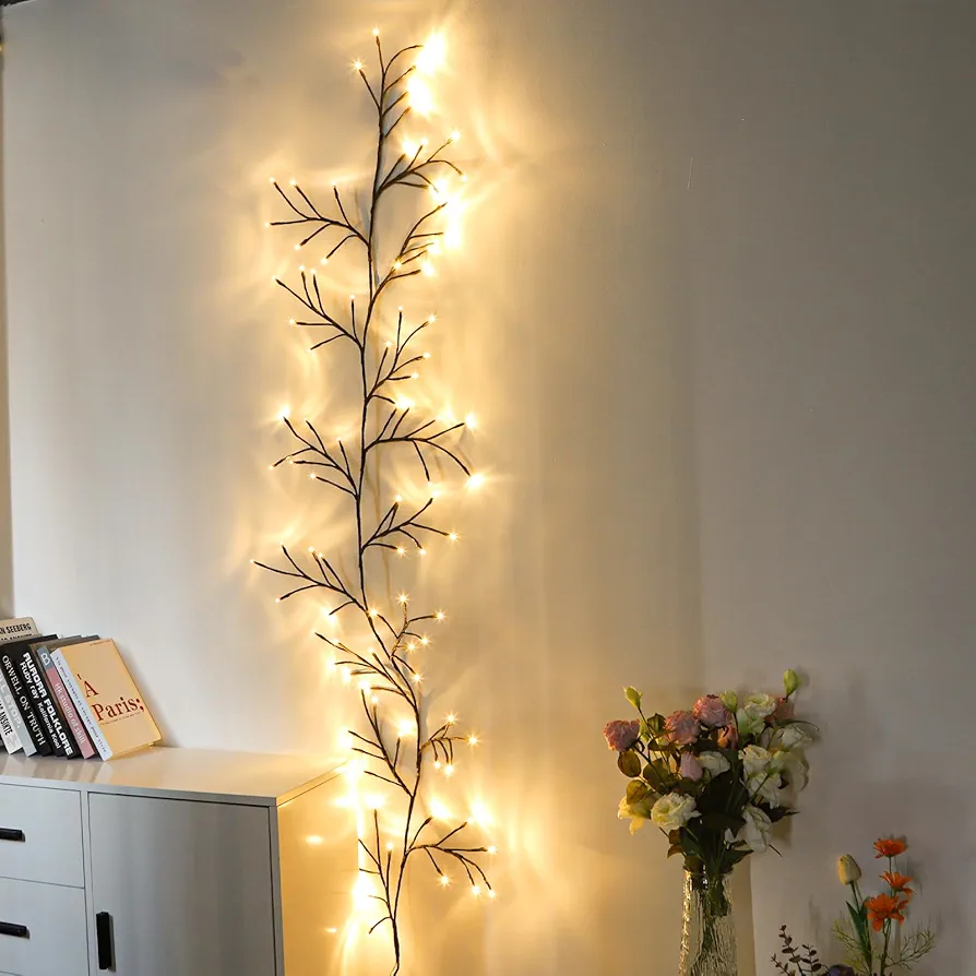 96 LED Willow Vine Lights 6FT Enchanted Wall Decoration Vine Lights 8 Modes for Home Indoor Wall Decoration (Warm White)