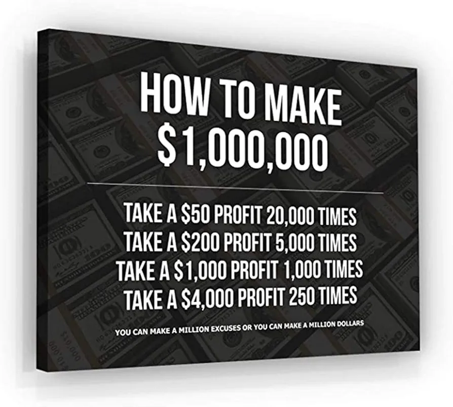 NATVVA How to Make 1,000,000 Dollars Motivational Quote Canvas Art Wall Art Money Poster Wall Decor Prints Painting Picture Artwork Home Decoration for Living Room