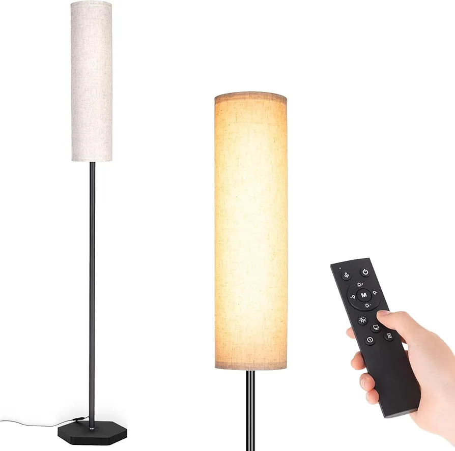 Floor Lamps for Living Room, 12W LED Floor Lamp with Remote Control and 3 Color Temperatures, Reading Lamp, Floor Lamps with Beige Lamp Shade for Bedrooms/Office (Bulb Included)