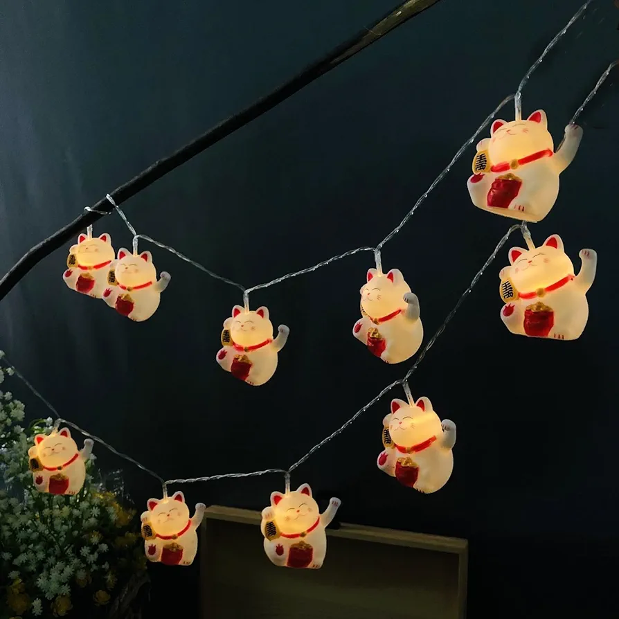 10 LED 5.4ft Cat String Lights Battery Operated Lucky Kitten Fairy Fantastic Lights for Bedroom Baby Room Child Room Birthday Party Decoration (Lucky Cat)