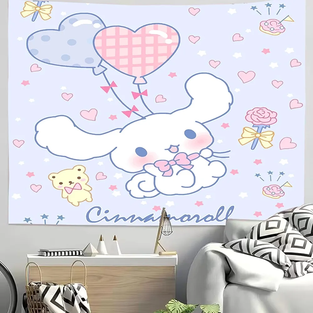 Cartoon Kitty Birthday Party Supplies Backdrop, Cute Banner Party Decorations Living Room Tapestry for Bedroom Photography Background (TA-CIN 2403)