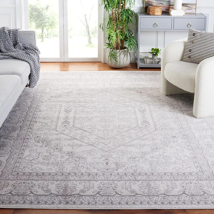 SAFAVIEH Adirondack Collection Area Rug - 8' x 10', Ivory & Silver, Oriental Medallion Design, Non-Shedding & Easy Care, Ideal for High Traffic Areas in Living Room, Bedroom (ADR108B)