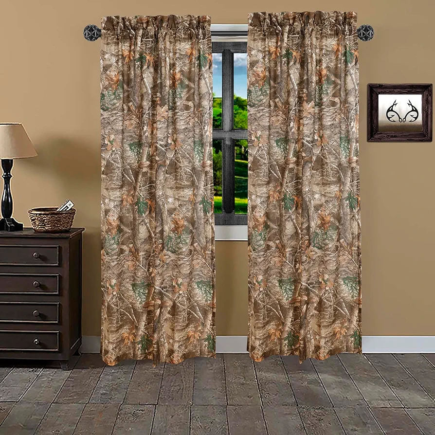 Realtree Edge Camouflage Rod Pocket Window Curtains, Set of 2 Panels (42"x87" Inch) - Camo Drapes in Forest and Rustic Theme, Perfect for Bedroom, Farmhouse, Living Room, Cabin, and Kitchen