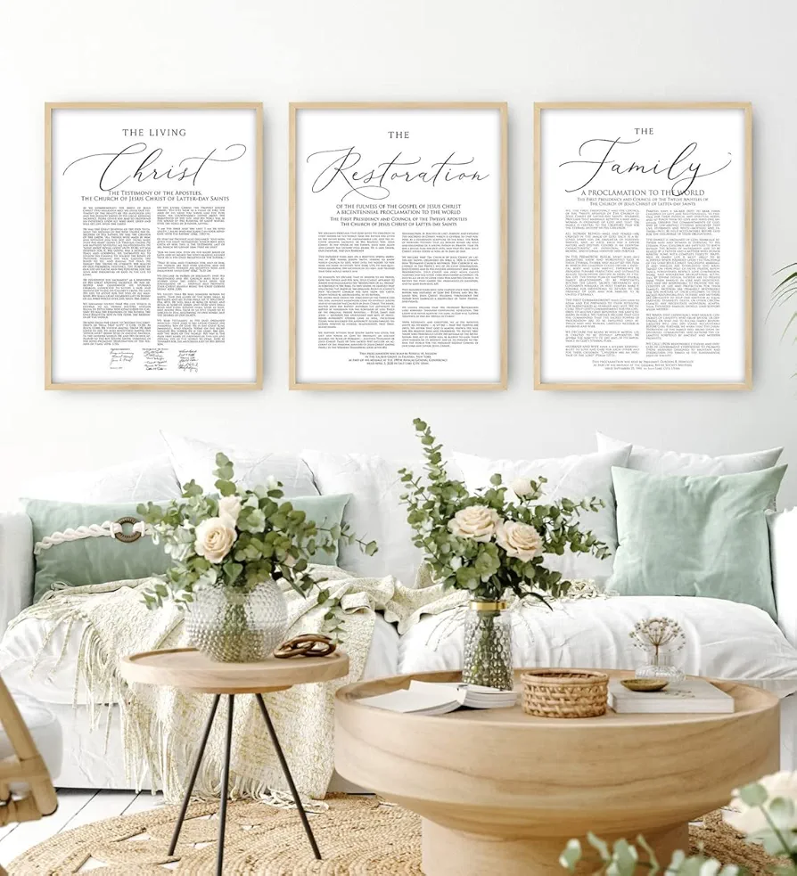 3 Pieces Family Proclamation Living Christ Posters Prints Canvas Wall Art Painting for Living Room Bedroom Home Wall Decor with Inner Frame