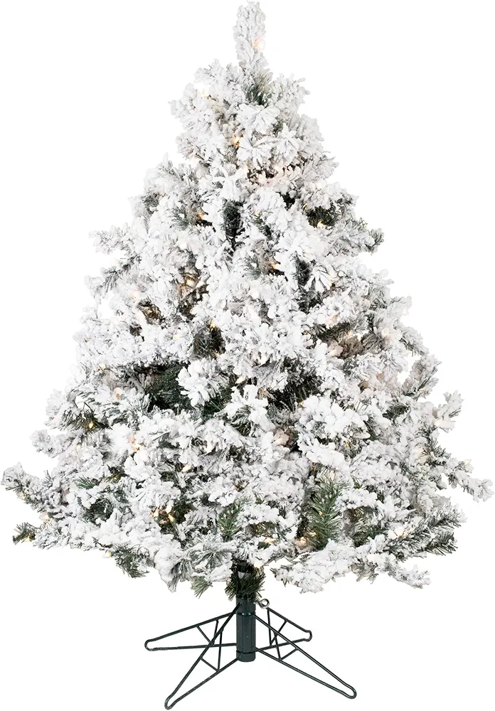 Vickerman Artificial 4.5' X 44" Indoor Flocked Alaskan Pine Christmas Tree - 300 Clear Dura-Lit® lights - 349 PVC tips