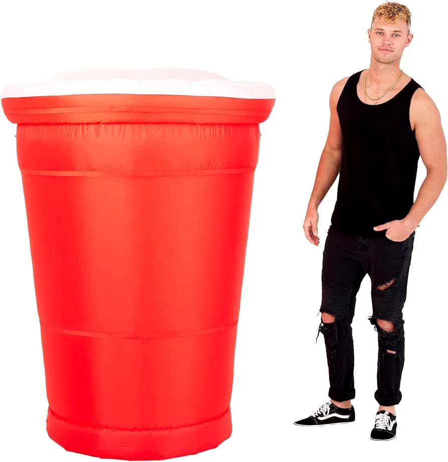 5ft Tall Red Party Cup, Large Inflatable Decorative Blow Up Red Cup with LED Lights, Portable Polyester Red Cup for BBQ, Festivals, Tailgating, and College Parties