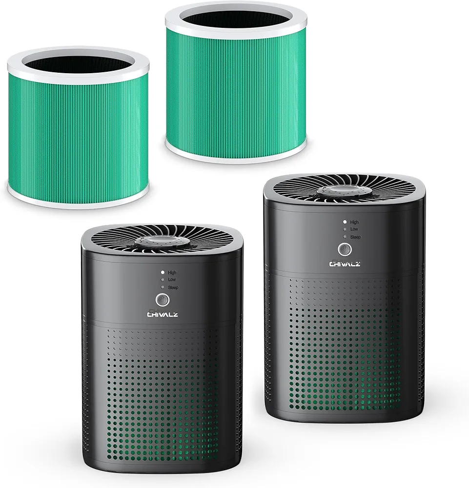 Black Air Purifiers for Bedroom with HY1800 Air Purifier Filter Replacement for Pet, 2 Pack