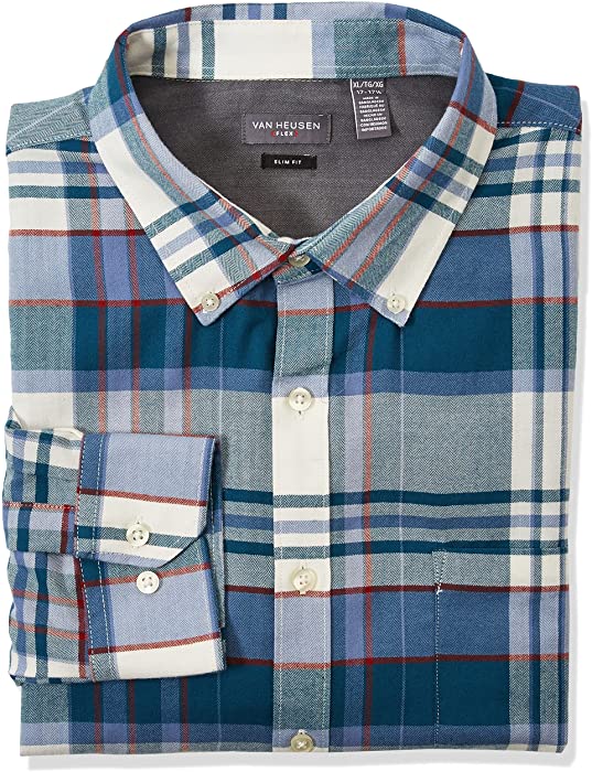 Van Heusen Men's Flex Long Sleeve Button Down Stretch Plaid Shirt