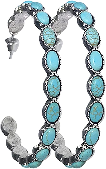 Turquoise Bohemian Metal Hoop Fashion Earring No.195