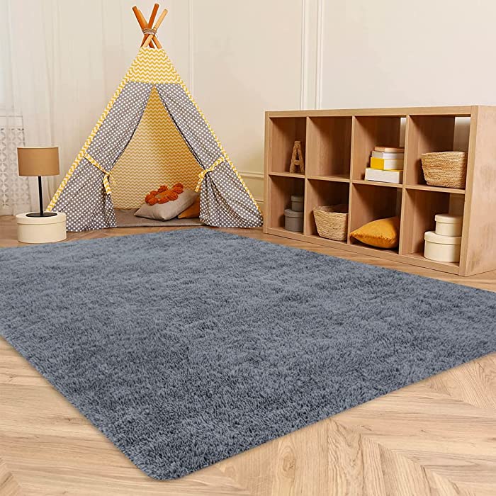 REDASW 4 x 6 ft Area Rug ，Shaggy Area Rugs for Kids Room，Fuzzy Rugs for Bedroom Living Room，Indoor Modern Plush Rugs for Living Room，Cute Room Decor for Baby, Grey