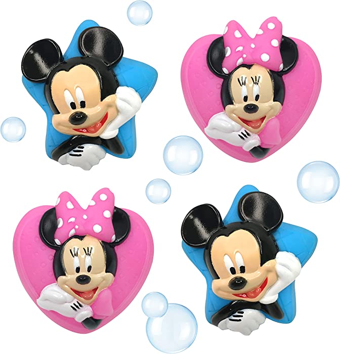 Disney Mickey and Minnie Squirt Toy Set for Childrens' Bath Time Fun, Blue/Pink, 4 Piece