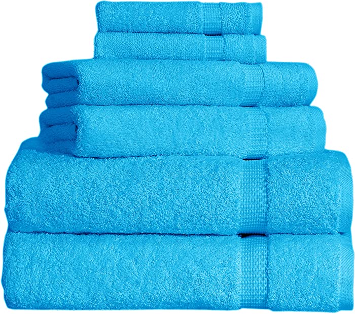 SALBAKOS Cambridge Ultra Luxury Hotel Collection & Spa Bath Towels Turkish Cotton Bath Towels Made in Turkey 700gsm Eco-Friendly Bulk Save (6 Piece Set, Aqua)