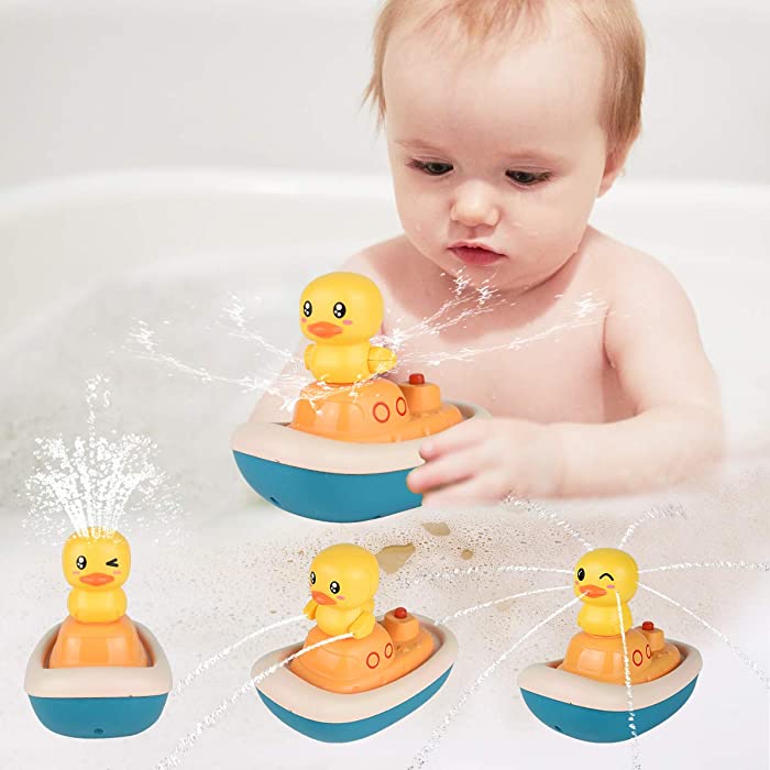 KELIWOW Bath Toys,Floating Bathtub Toys Rotation Water Spray Duck Toys for Kids, Toddlers Sprinkler Bath Duck Toy