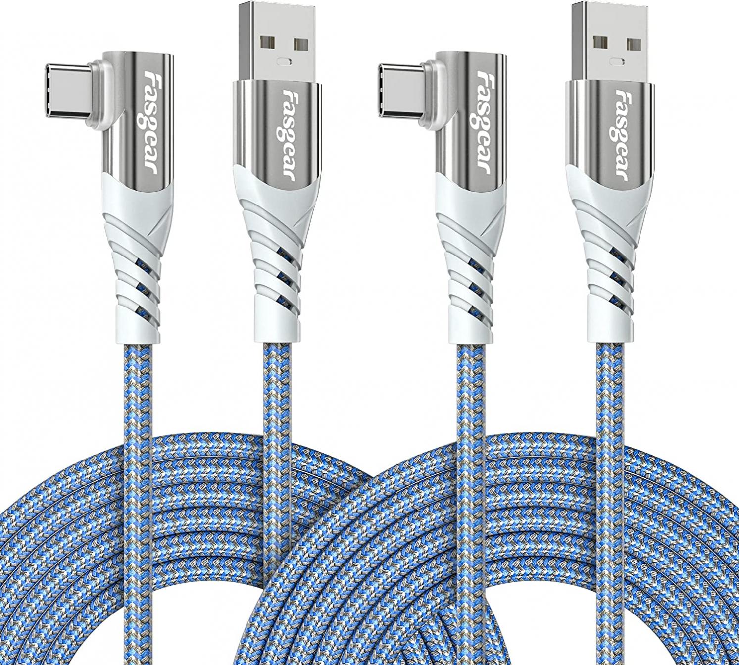 USB C Cable 10ft, 2 Pack Fasgear 3A Fast Charging Long Nylon Braided Hight Speed Type C 2.0 Charger Cord Compatible for Galaxy S22 Ultra S21 Plus Note 20 A10e,Moto G,LG V50,Xperia XZ,PS5,Switch, Blue