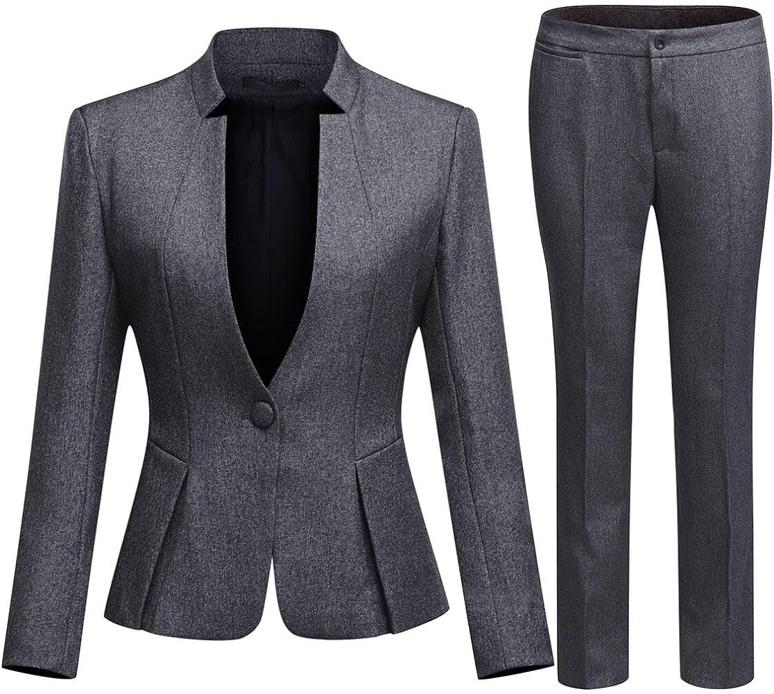 YUNCLOS Women's Business Office 1 Button Blazer Jacket and Pants Suit Set