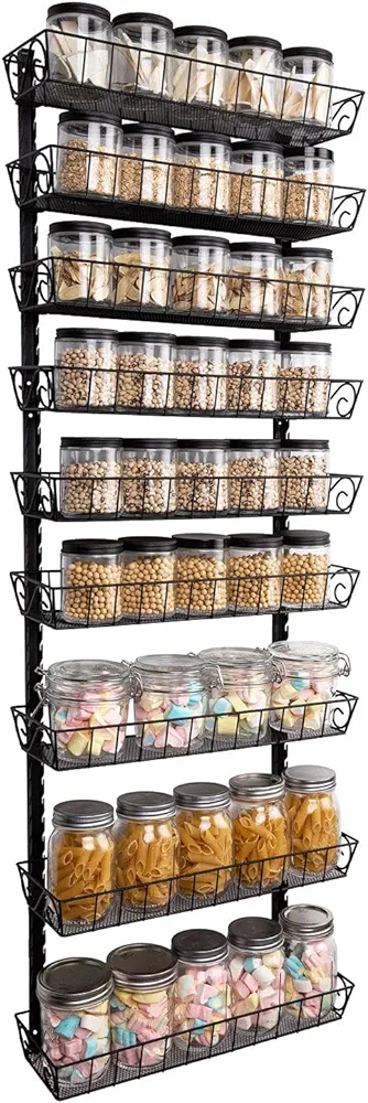 SWOMMOLY Adjustable Wall Mount Spice Rack, 9-Tier Dual-use (Multi-use) Organizer, Black