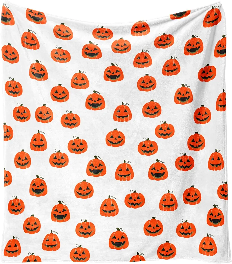 Halloween Blanket,Orange Halloween Pumpkin Face Blanket,Halloween Pumpkin Gifts for Women,Halloween Flannel Fleece Throw Blanket for Home Living Room Bed Chair Decor 60"x50"