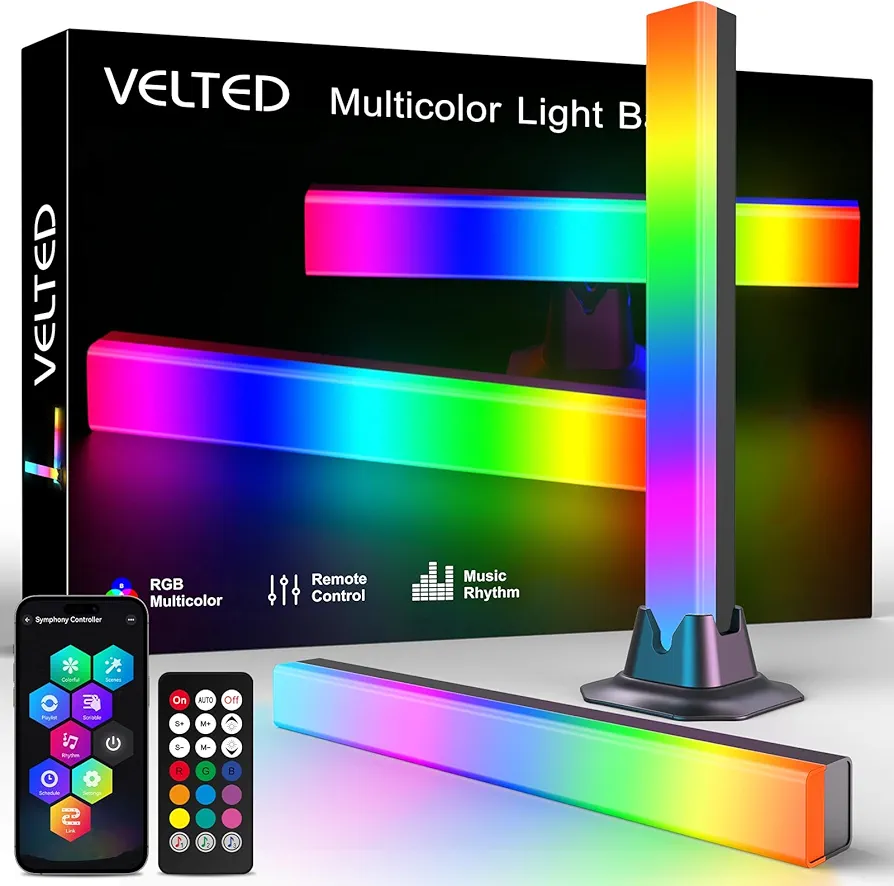 RGB Light Bar, Smart Music Sync RGB IC LED Lights Bars, USB Powered Ambient Lighting, Remote Control Color Changing Gaming TV Backlight, for PC Room Monitor Desk